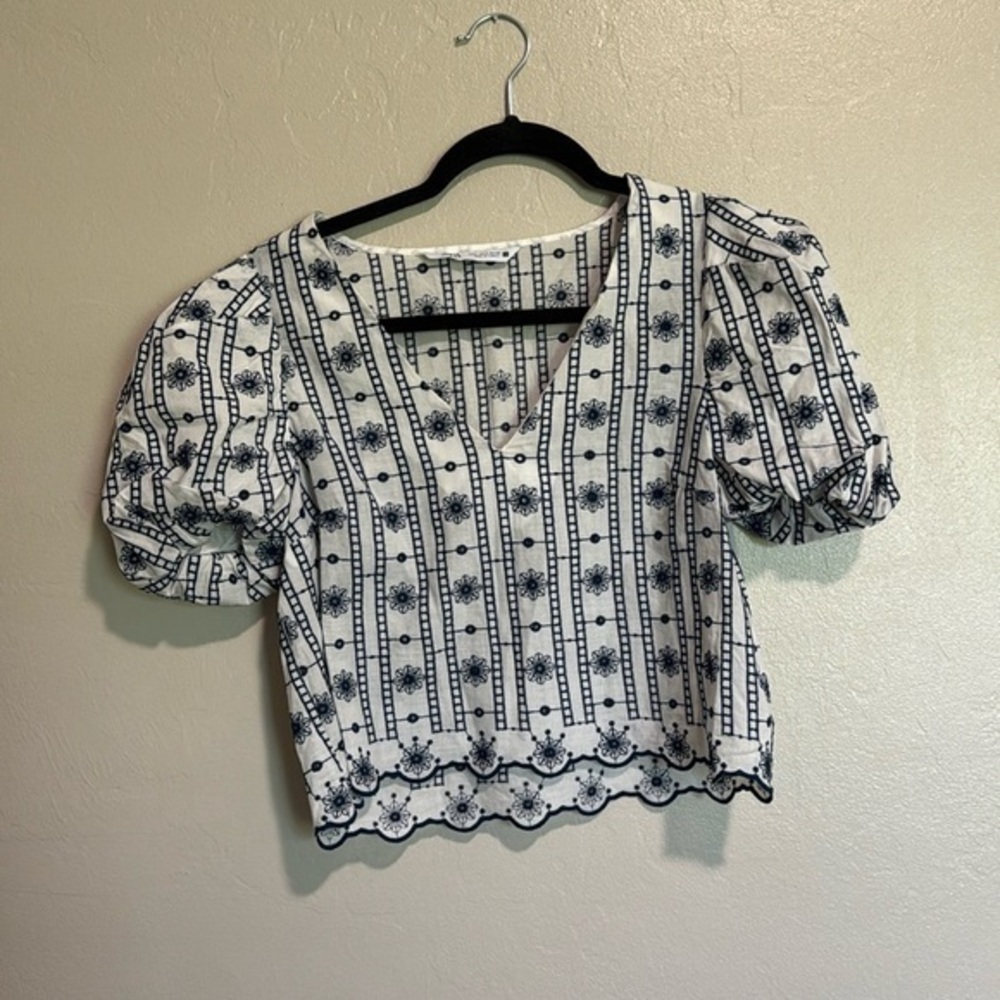Zara Embroidered Top with Puff Sleeves